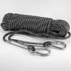 Extra kraftigt rep med karbinhakar, 30 meter